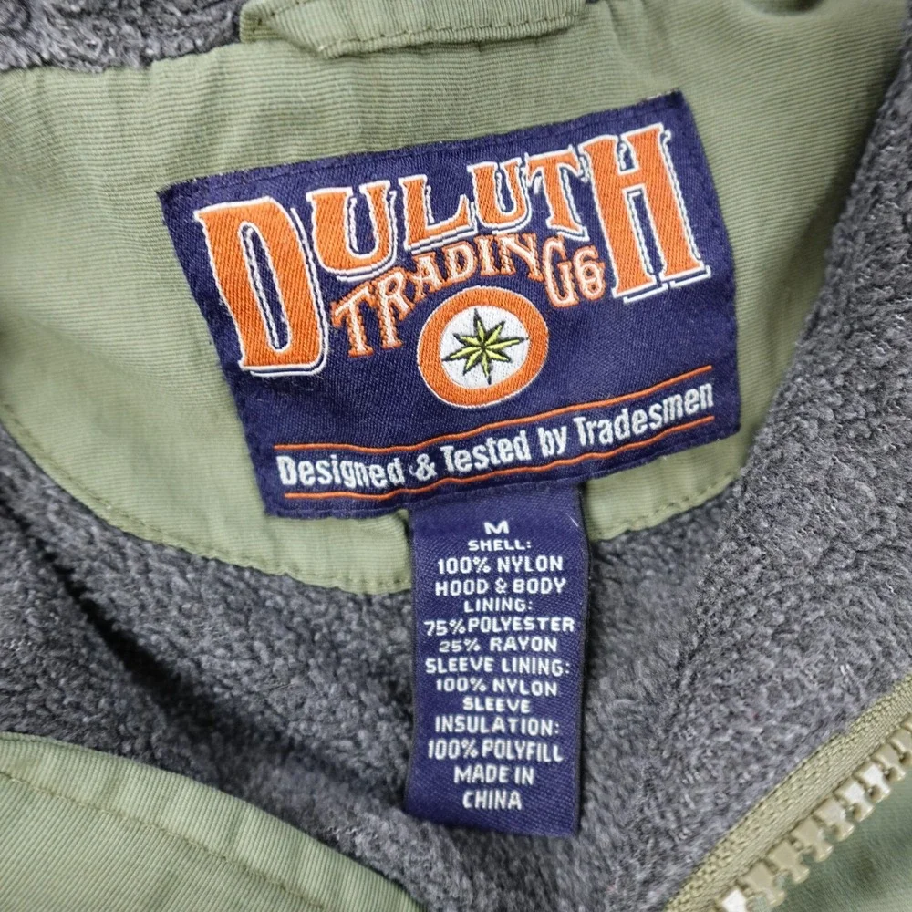 Duluth Jacket Mens M Green Fleece Lined Zip Windbreaker Bomber Coat Utility Work